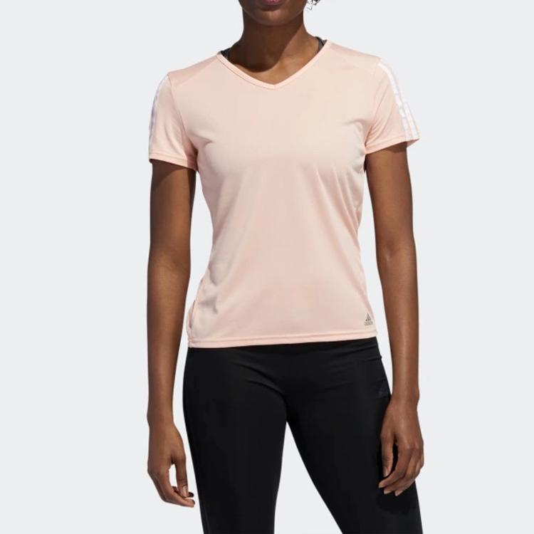 Adidas Футболка для бега с v-образным вырезом, женские топы, светящийся розовый EK0888