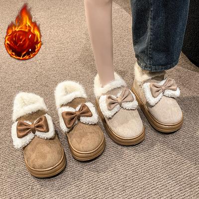 Замшевые зимние ботинки на толстой подошве, модная корейская версия, хлопковая обувь с бабочкой и узлом