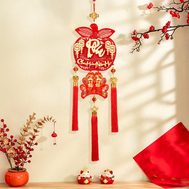 1PC Tassel Pendant 2025 Non Woven Hangings Traditional Vietnamese Fu Character Pendant Spring Festival 26X95CM