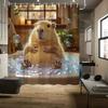 1pc Chubby Capybara Bathtub Shower Curtain - Hyper-Realistic CGI, Bubbles, Gentle Expression, 70.8x70.8", Polyester, Washable
