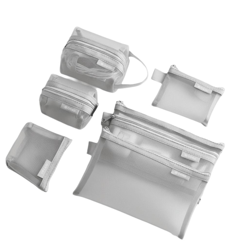 6pcs Set Minimalist Mesh Storage Bag Card Hold Coin Purse Data Cable Digital Bag Card Organizer