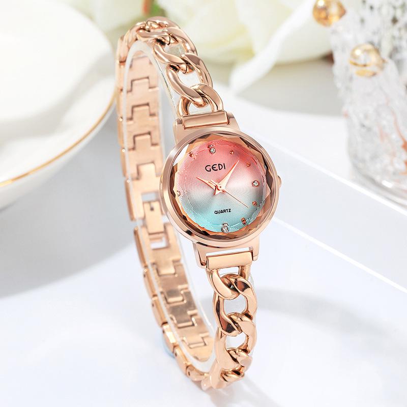 Gedi Fashion Градиентный циферблат Женские джинсовые часы-цепочка Водонепроницаемые кварцевые часы