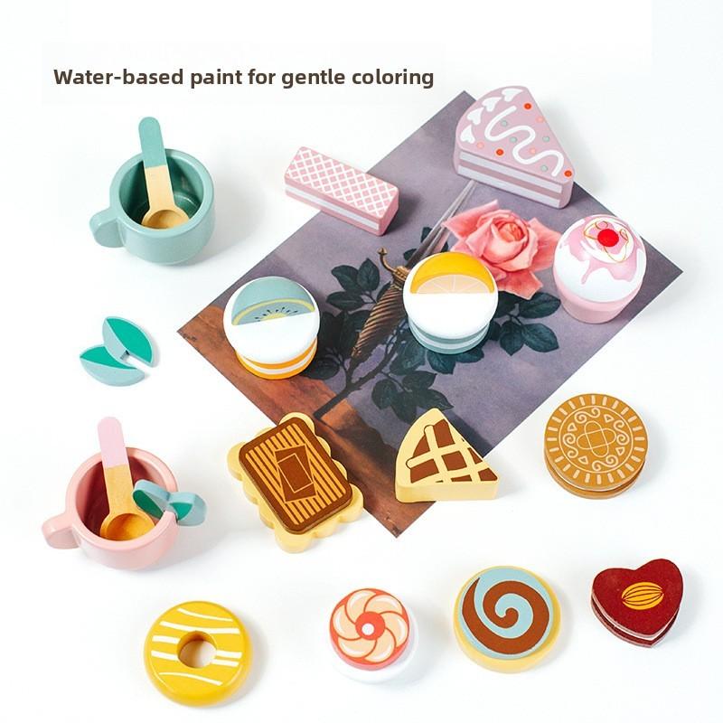 Деревянная полка для десертов для ролевых игр с трехъярусным дизайном для детских развивающих игрушек