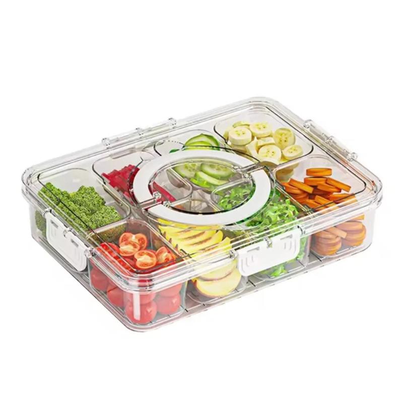 8-Grid Divided Plate with Lid Food Storage Box Snack Box Fruit Storage Container for Refrigerator Vegetable Organizer
