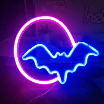 Неоновые вывески на Хэллоуин Луна и Летучая мышь Светодиодные неоновые огни Питание от USB/батареек Неоновая вывеска для стены