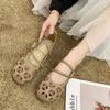 Leather Mother Shoes Hollow Single Shoes Retro Soft Bottom Non -Slip Work Hole Sandals Flat -Bottom Womens Mary Jane Shoes