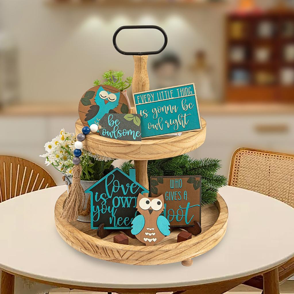 Farm Owl Theme Tiered Tray Decoration Creative Desktop Decoration Ornament Home Decor Craft