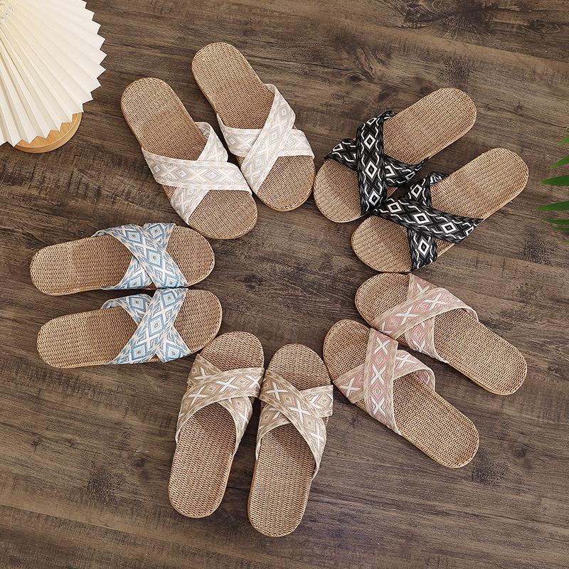 Модные новые женские дышащие льняные тапочки