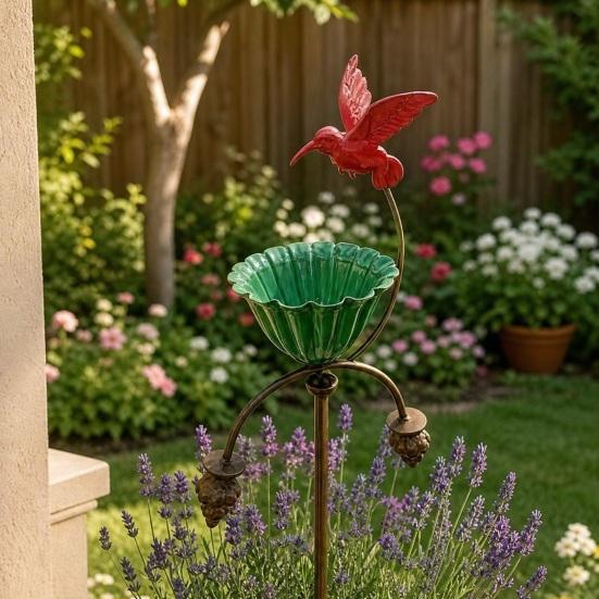 Outdoor Bird Feeder, Bird Baths for Outside, Metal Flower Garden Stakes Bird Bath, Hummingbird Feeder for Patio Yard Lawn Art Decor
