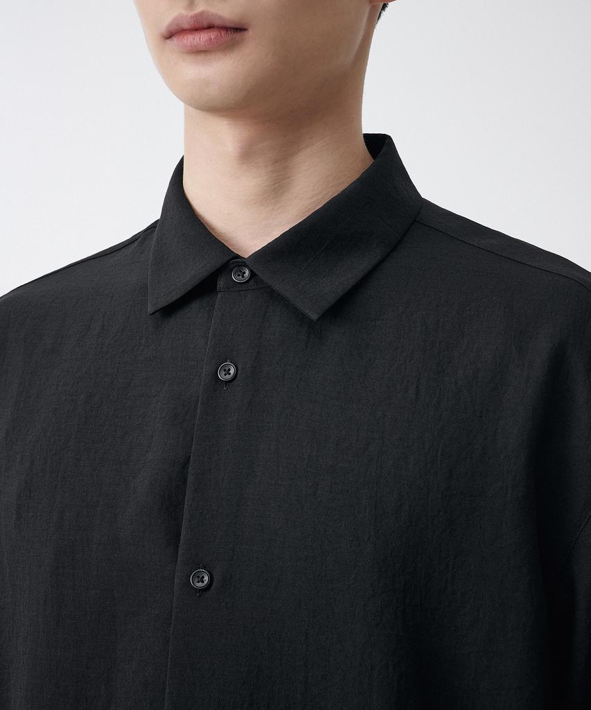 MUSINSA STANDARD Relaxed Linen-Like Short Sleeve Shirt [Black]