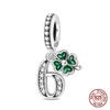 100% 925 Silver Green Zircon Lucky Number Pendant Suitable for Original 925 Women Bracelet DIY Jewelry Making Gift