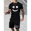 Мужской летний комплект с коротким рукавом в стиле хип-хоп с принтом мультяшного медведя, топ с коротким рукавом, шорты, повседневный комплект из двух предметов для активного отдыха, городской и уличной моды