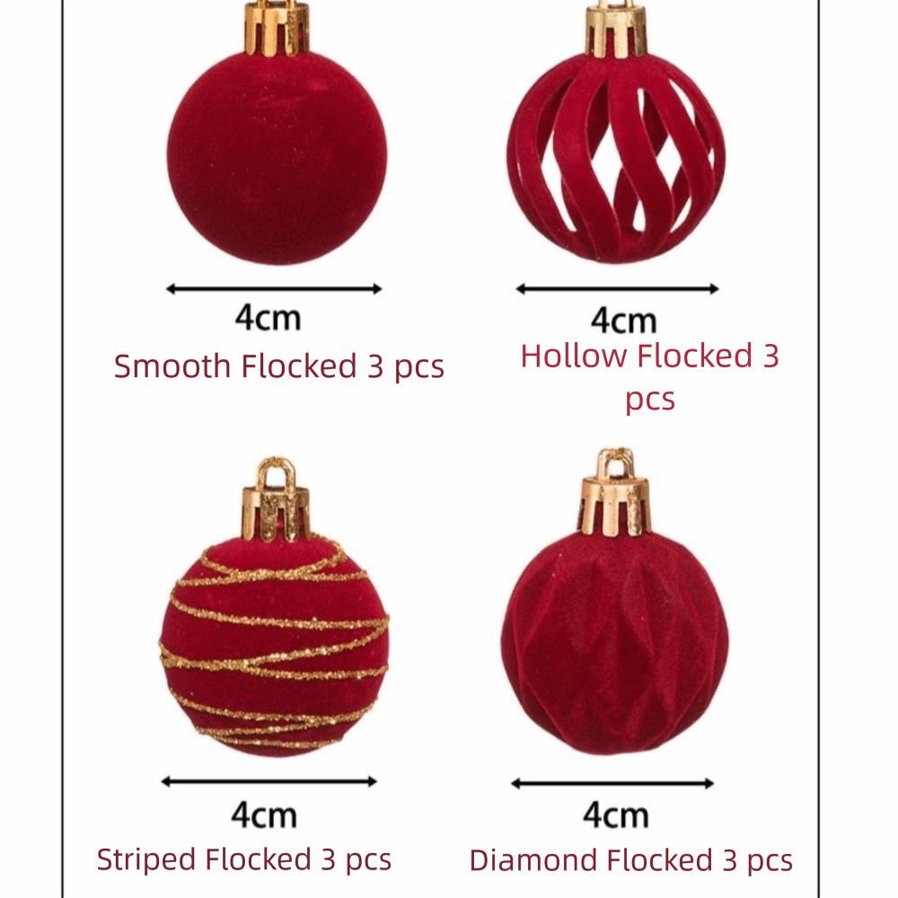 12Pcs/Box Velvet Christmas Hanging Balls 4CM Plastic Christmas Flocked Ball Set DIY Crafts Painted Christmas Tree Ornament