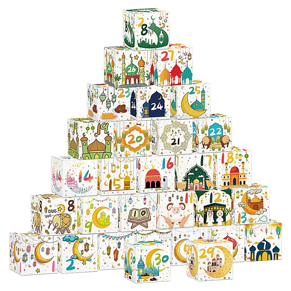 30pcs Eid Mubarak Candy Box Calendar 30 Days Countdown Calendar Decorations Empty Calendar Candy Cookie Box To Fill