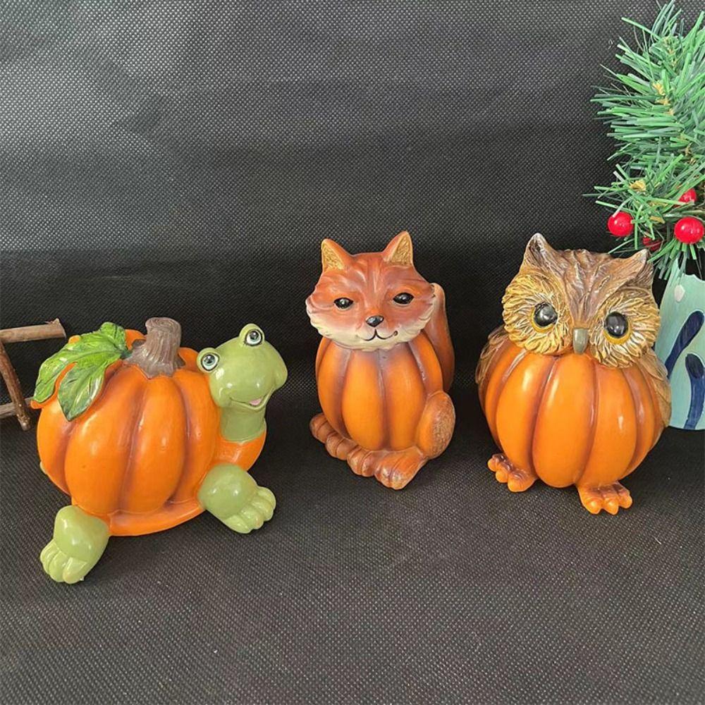 Vivid Animal Head Sculpture Resin Miniature Figurine Ornament Halloween Pumpkin Owl Statue Desktop