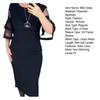 Women Midi Dress O-Neck Mesh Stitching 3/4 Flared Sleeve Casual Dress Back Zipper Elegant Office Lady Dress