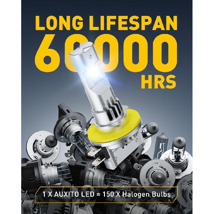 Светодиодные лампы AUXITO H11B, на 600% ярче, сверхъяркие, подключи и играй, долгий срок службы, без мерцания, 98% совместимость, 2 шт.