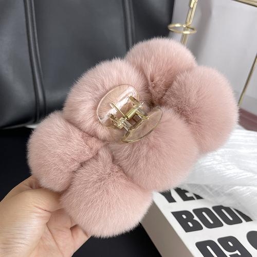 Шарик из меха кролика рекс, большая заколка на голову, милая плюшевая заколка для знаменитостей, аксессуары для волос, осенне-зимний корейский головной убор для волос.