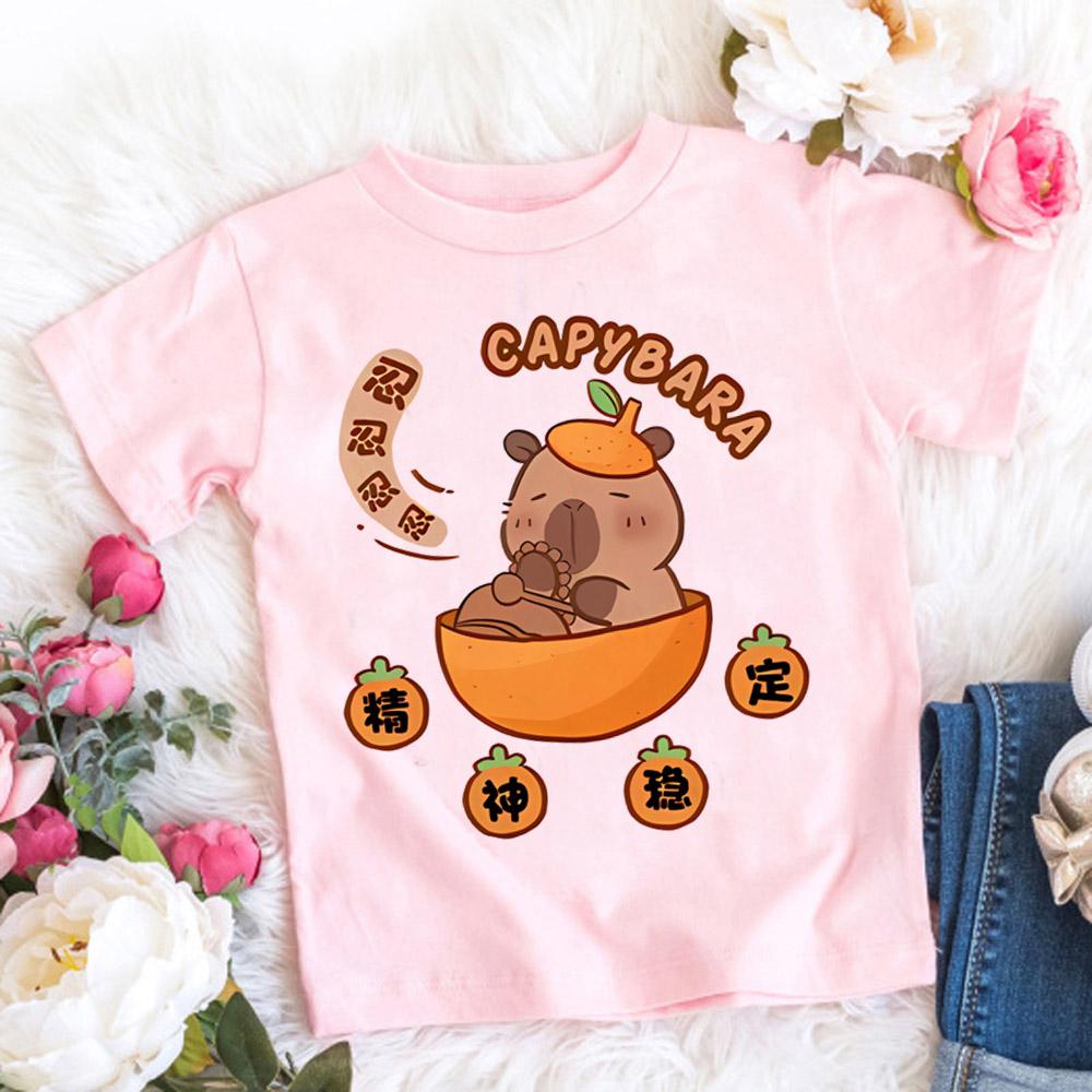 Детская базовая футболка Женская Мужская Футболки с капибарой 3-10 лет Детская одежда с коротким рукавом Мальчики Девочки Подарки на день рождения капибары