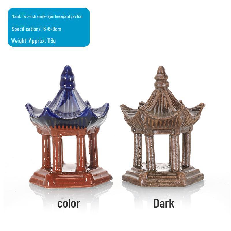 Ландшафтное оформление аквариума: Каменная скала и керамический павильон с водопоглощающим орнаментом для бонсай