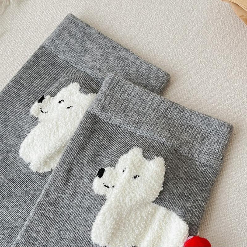 Женские 3D мультяшные носки средней длины с животным принтом, с помпоном, весенне-осенние, милые, модные, креативные, мягкие, дышащие хлопковые носки