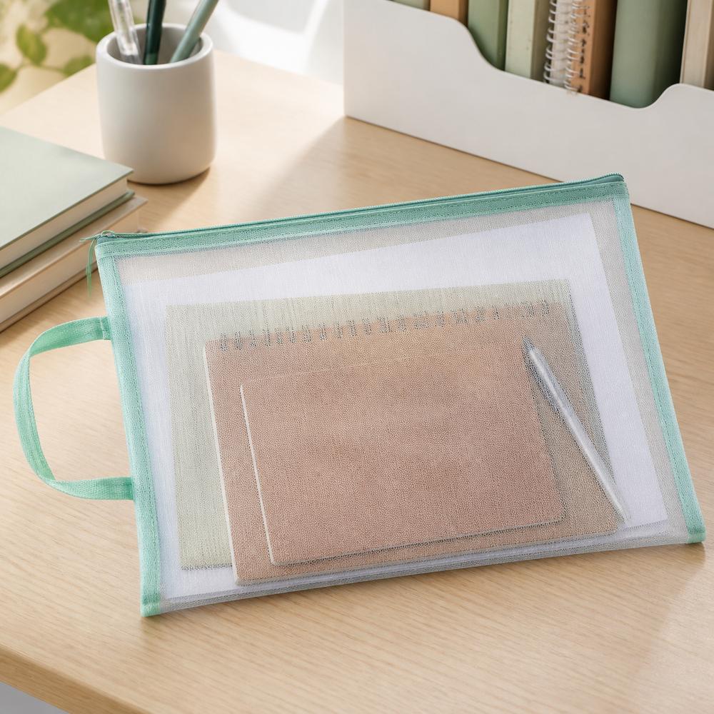New Nylon Mesh Zip Bag Transparent Zipper Closure Document Storage Bag Dust Resistant Morandi Style File Folders School Supplies