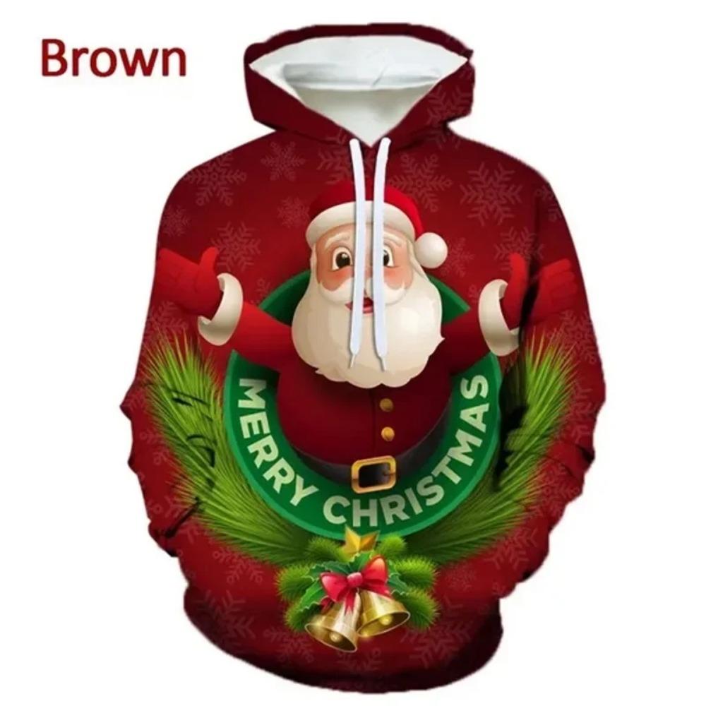 Christmas Hooded Ladies Sweatshirt 3D Cartoon Pattern Printing Casual Pullover Hoodie Kangaroo Pocket Long-sleeved Top