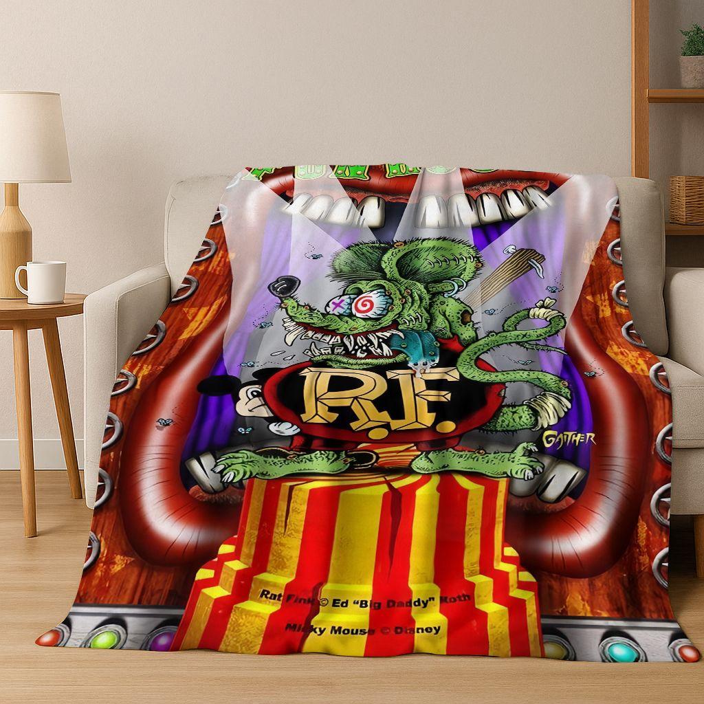 3D Бунтарский RAT FINK Автомобильный Знак Мультяшное Фланелевое Одеяло, Теплое и Уютное Мягкое Плед для Дома Спальни Кровати Дивана Покрывало для Пикника