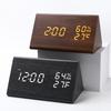 Japanese Triangle Temperature and Humidity Wooden Radio Clock Electronic Wooden Clock Intelligent Sleep Alarm Clock German Digital Radio Wave