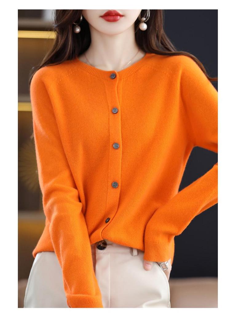 Женский бесшовный кашемировый свитер с круглым вырезом на осень/зиму 2025 - Вязаный кардиган из чистой шерсти премиум-класса