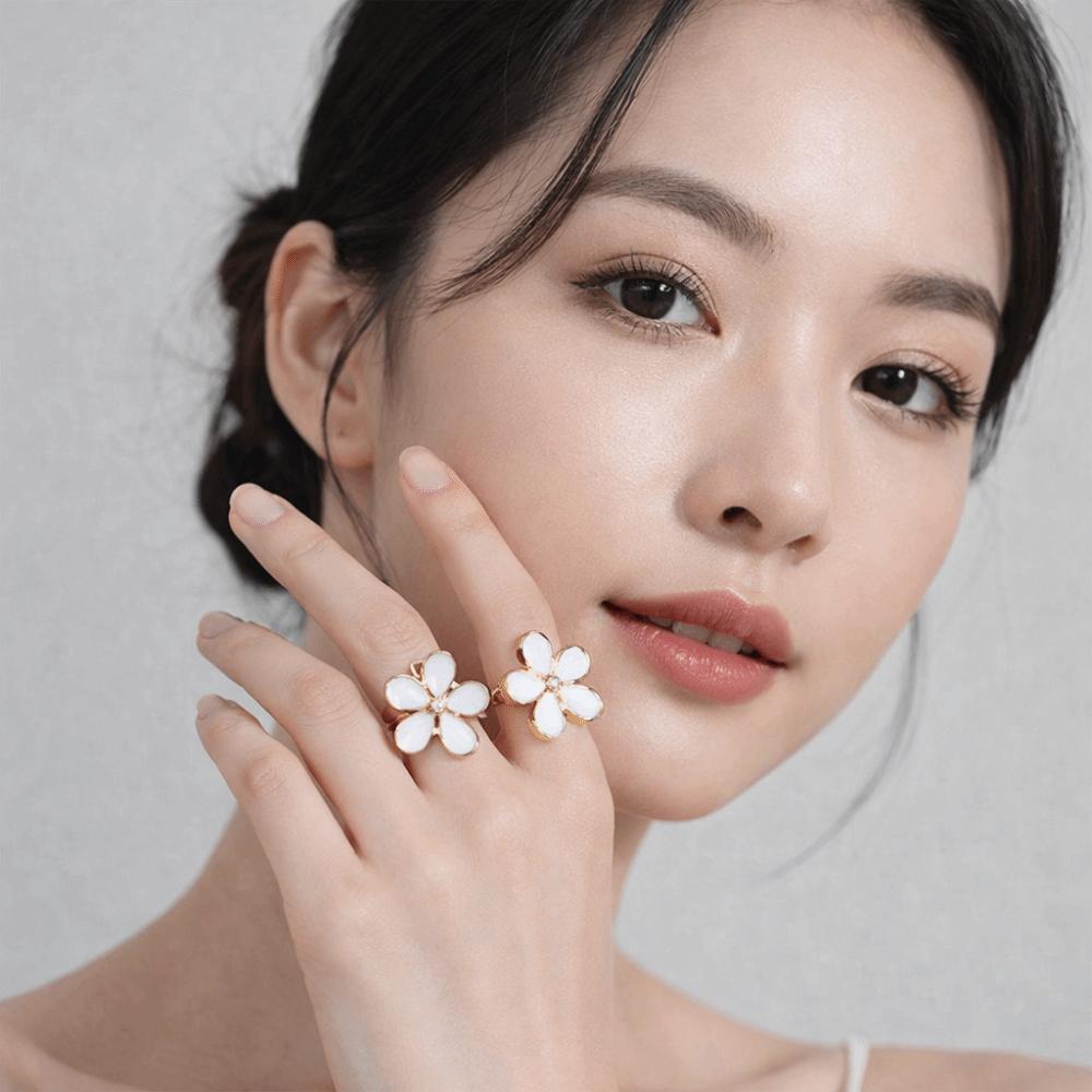 Dripping Oil Enamel Finger Ring Camellia Flower French Irregular Ring Retro Flower Ring  Women
