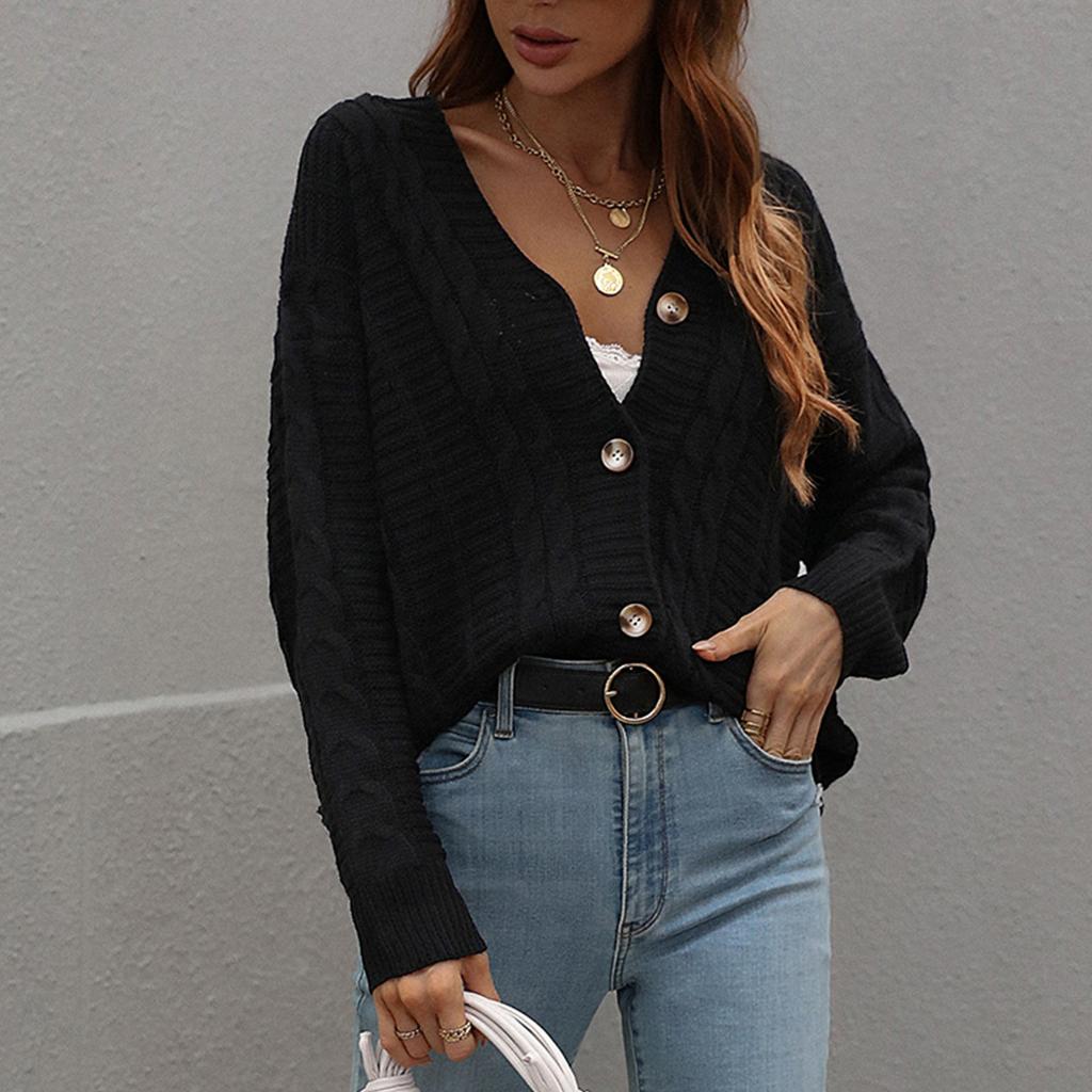 Women's Autumn And Winter Button Solid Color Knitted Cardigan Long Sleeve Sweater