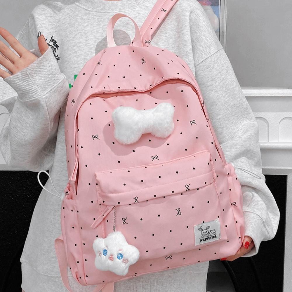 Lightweight Students Daypack Bowknot Large Capacity School Bag Cute Polka Dot Backpack Travel