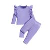 Girls' Solid Pajama Set - Long Sleeve Top & Pants