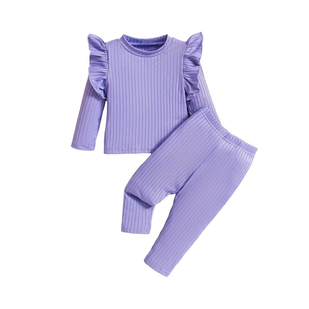 Girls' Solid Pajama Set - Long Sleeve Top & Pants