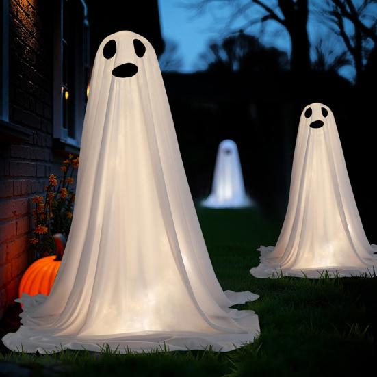 Хэллоуин Украшение Призрак Сделай сам Большие Светящиеся Тканевые Призраки со Светодиодной Гирляндой Жуткий Стоящий Белый Призрак для Сада Патио Передней Веранды Двора Декор