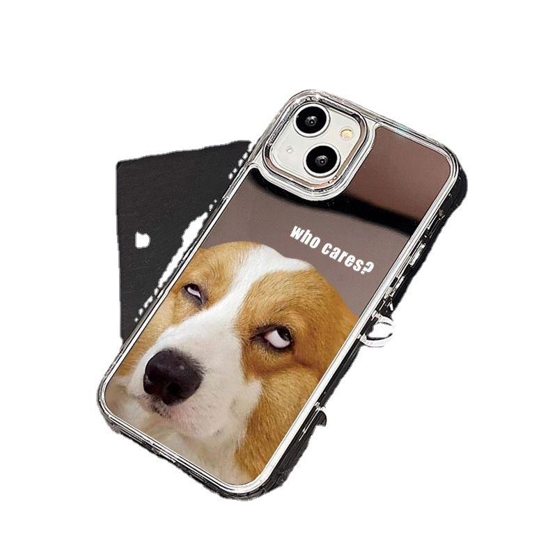 Funny puppy mirror, suitable for iPhone17 mobile phone case 16pro electroplating button x Apple 13 all-inclusive 15/14
