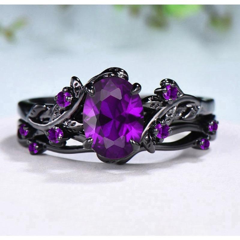 Vintage ruby ring gun black rose branch cross pair ring