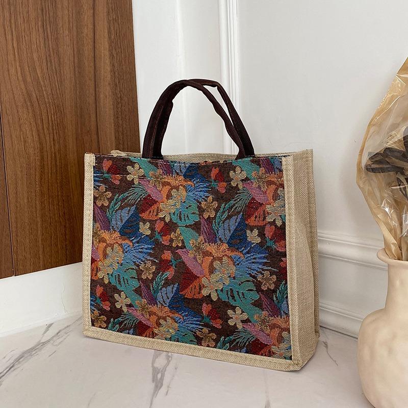Женская сумка в этническом стиле с ретро-текстурой и цветочным принтом, сумка через плечо, холщовая сумка, льняная сумка-тоут, повседневная сумка