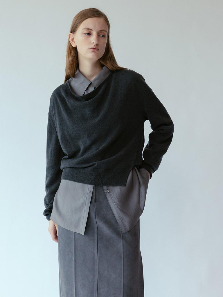 LOEUVRE Cowl Neck Pullover Knit Top Sk5Ap342_2Color