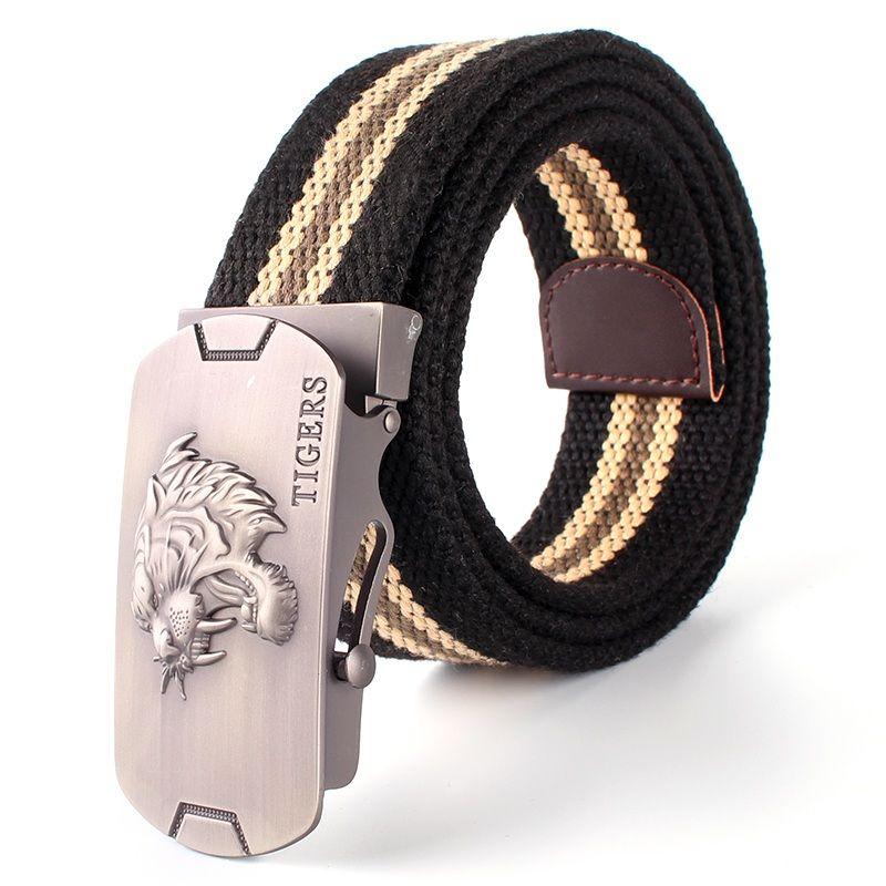 New Waist Belts Men Womens Unisex Cotton Canvas Fabric Webbing Black Buckle Belt Army Accessories