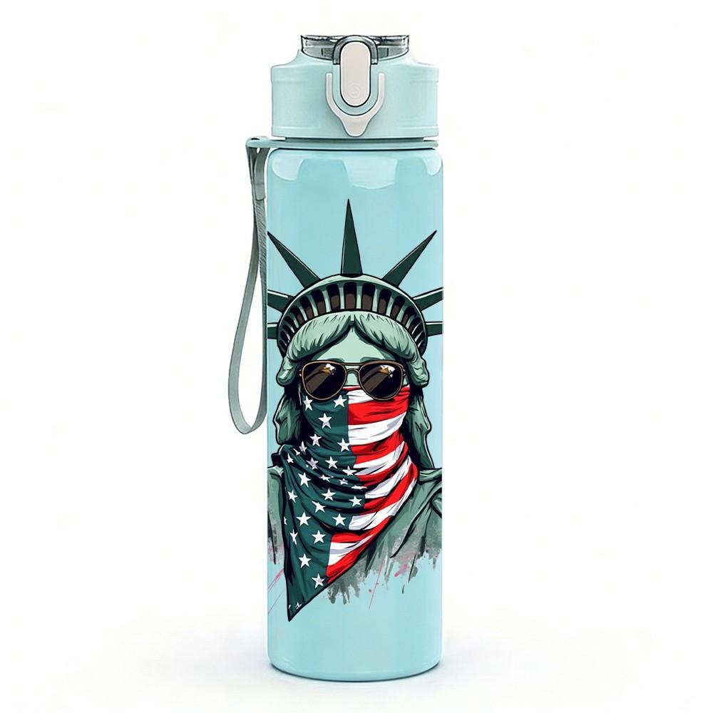 1PC Statue Of Liberty Badge 750ml Color Plastic Sports Water Bottle Leakproof Flip Straw Lid Suitable for Sports Office Home Use