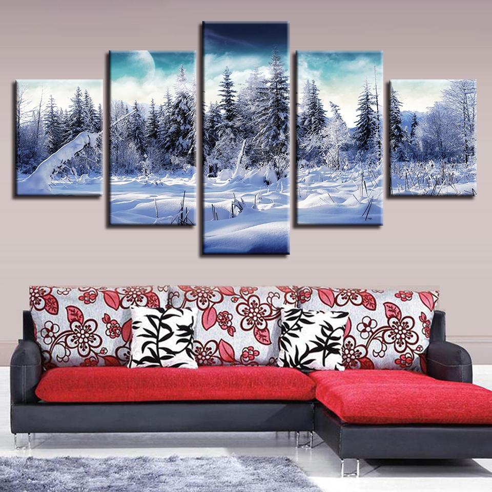 Canvas Wall Art 5 Piece Snow Mountain Modular HD Modern Landscape Pictures Home Decor Prints Living Room Decoration Paintings