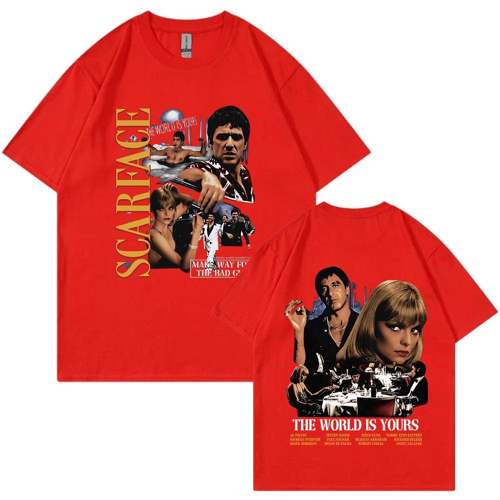 Vintage Movie Scarface Al Pacino Tony Montana Tshirt The World Is Yours Graphic Print Oversized Tshirts Unisex Fashion