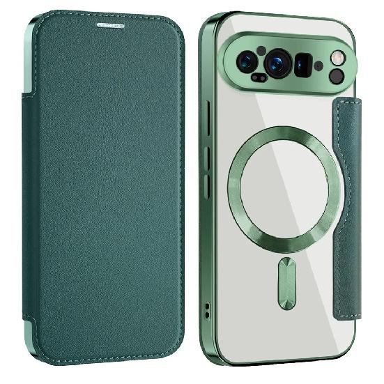 Business Flip Leather Matte Armor Shell For Magsafe Magnetic Phone Cases For Google Pixel 10 9 Pro XL 8A 7A Clear Plating Cover