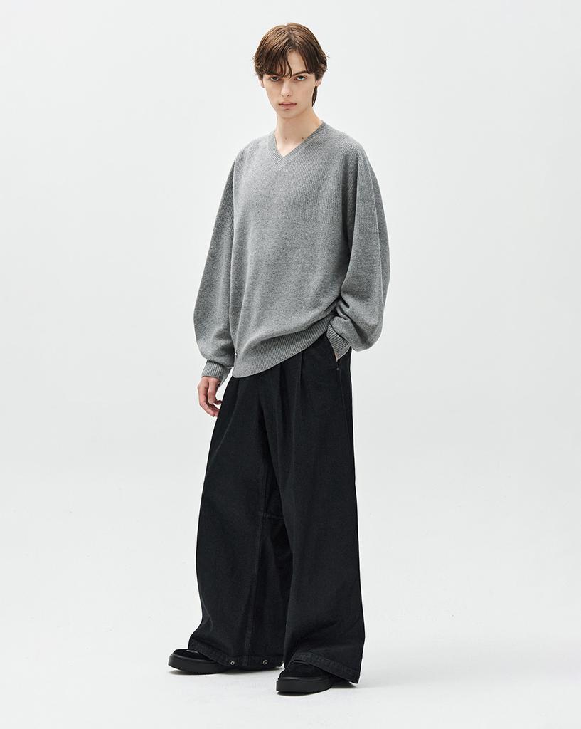 ZIOSONGZIO Whole Garment V-Neck Knit Melange Grey Zh6Kt621Mg