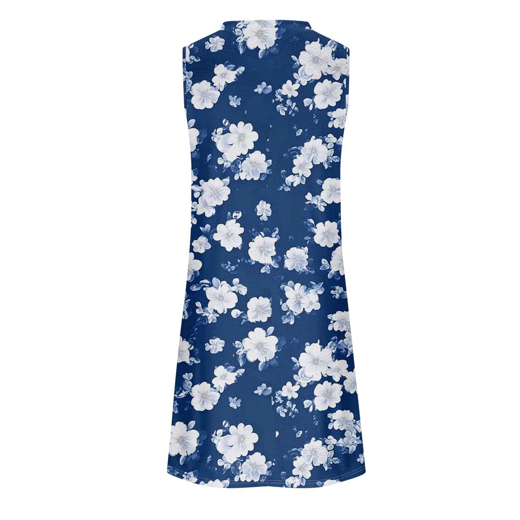 Женские летние повседневные платья без рукавов с принтом и U-образным вырезом