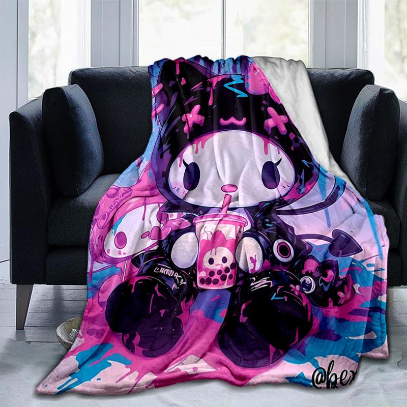 1pc Graffiti Kuromi Blanket, Home Decorative Throw Blanket for All Seasons, Living Room, Travel, Camping, Car Blankets, Beach, Office Naps, Perfect Gi