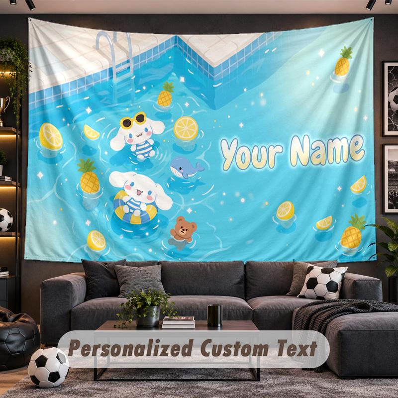 Cinnamoroll Personalized Tapestry Support Custom Name, Wall Art Home Decoration