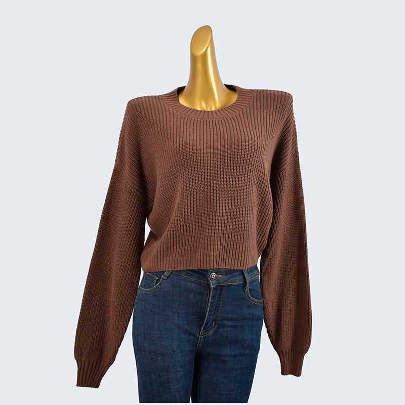 Export Cut Label Spring and Autumn O-neck Short Loose Long Sleeves Lazy Knitting Sweater Pure Color Pullover Women's Clothing Tops